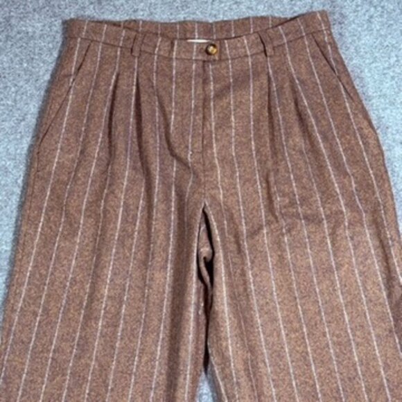 Rouje Paris Womens Straight Wide Leg Wool Trouser Pant Brown Stripe Sz 44 US 12 - Picture 3 of 12